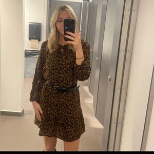 Old Navy Black and Brown Floral Long Sleeve Dress